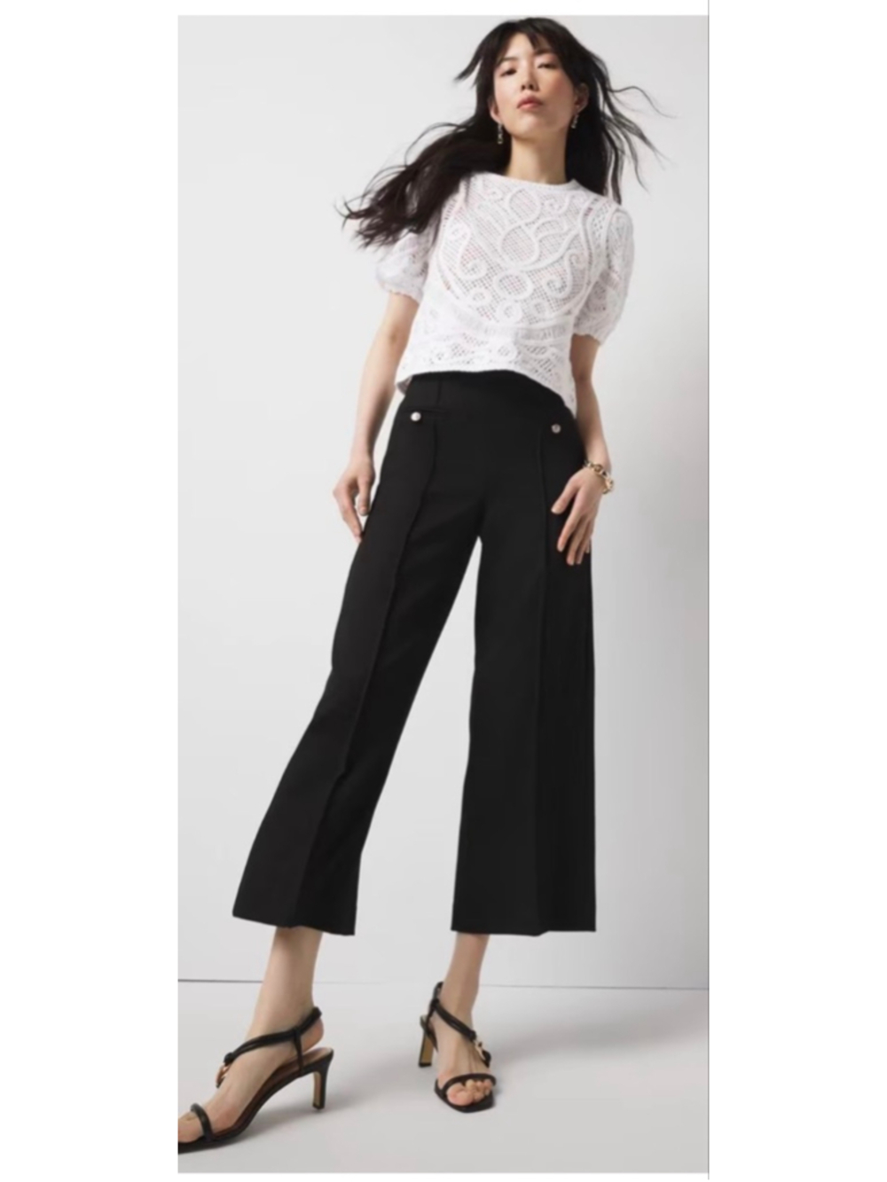 White House Black Market Black Wide Leg Crop Pants Size 8